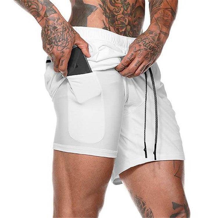 White athletic shorts with a black stripe on a white background