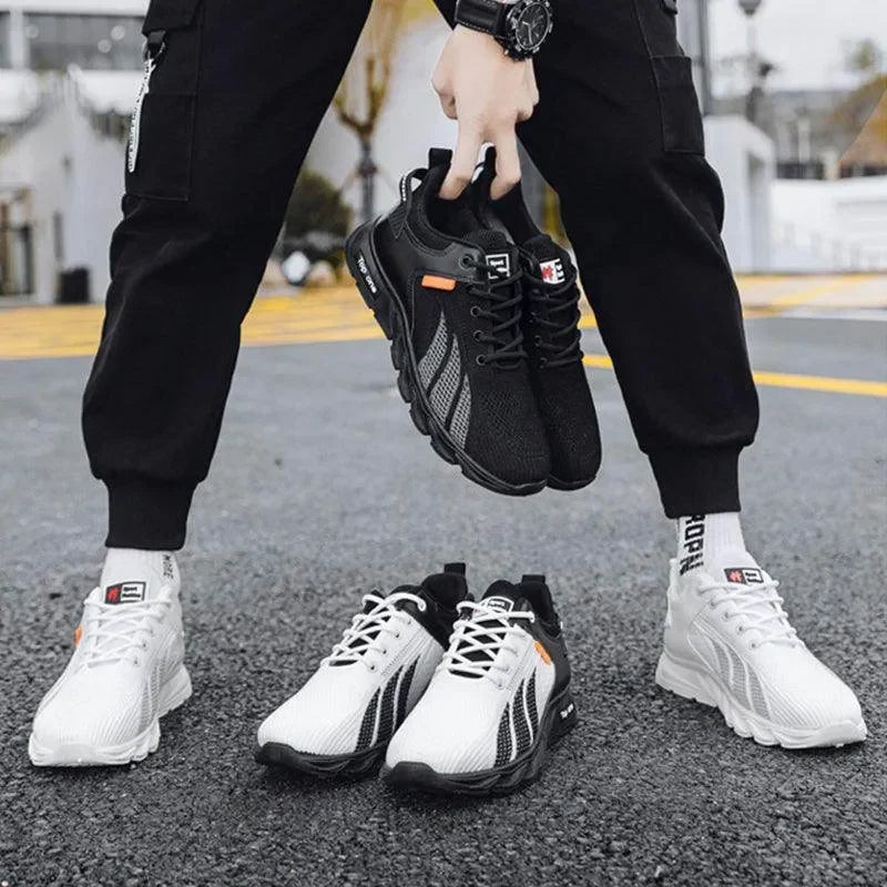 Men's Mesh Shoes Fashion Fly Knit Colour-block Lace-up Sneakers Casual Lightweight Breathable Sports Shoes - Anam Online