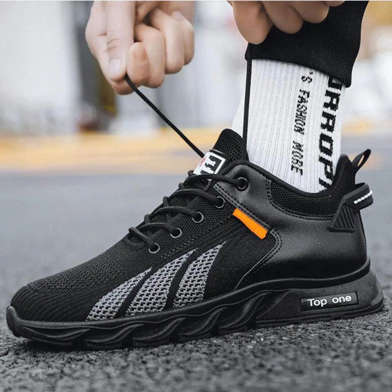 Men's Mesh Shoes Fashion Fly Knit Colour-block Lace-up Sneakers Casual Lightweight Breathable Sports Shoes - Anam Online