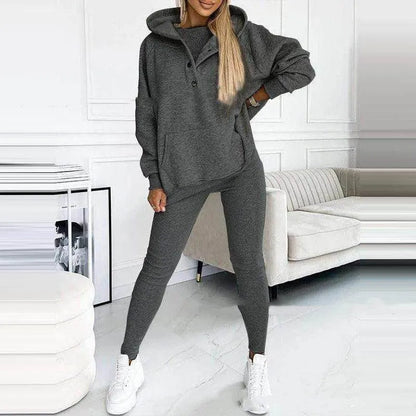 3pcs Women's Sports Suit Loose Hooded Pockets Sweatshirt And Vest And Slim Trousers - Anam Online