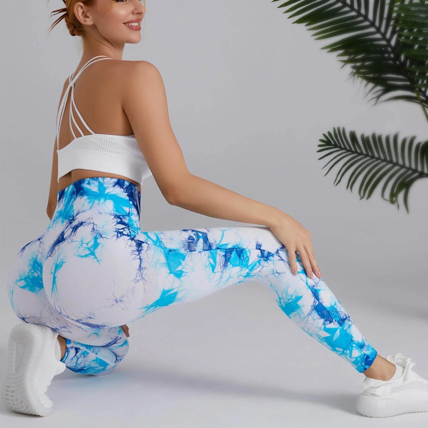 Tie-dye Printed Yoga Pants Fashion Seamless High-waisted Hip-lifting Trousers Sports Running Fitness Pants For Women - Anam Online