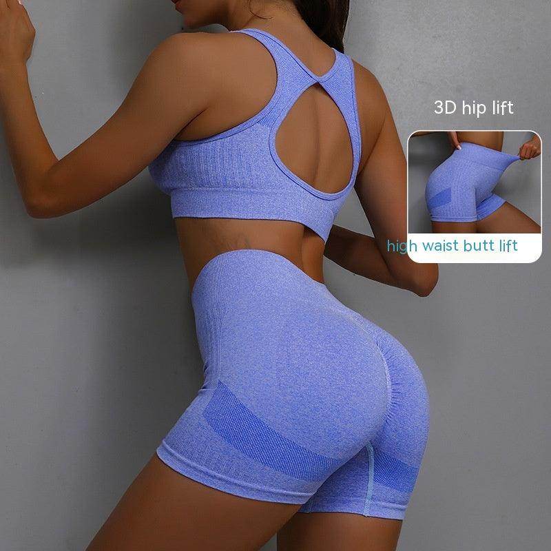 2pcs Sports Fitness Yoga Suit Breathable Hip-lifting Shorts And Hollow Out Back Bra Women Clothing - Anam Online