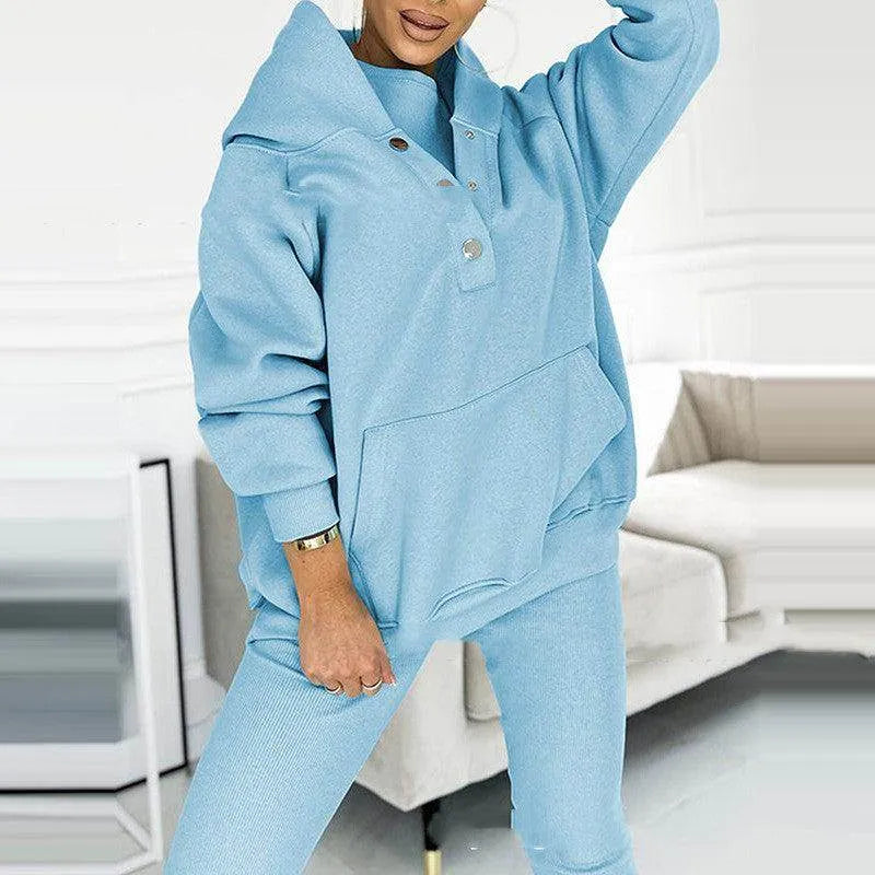 3pcs Women's Sports Suit Loose Hooded Pockets Sweatshirt And Vest And Slim Trousers - Anam Online