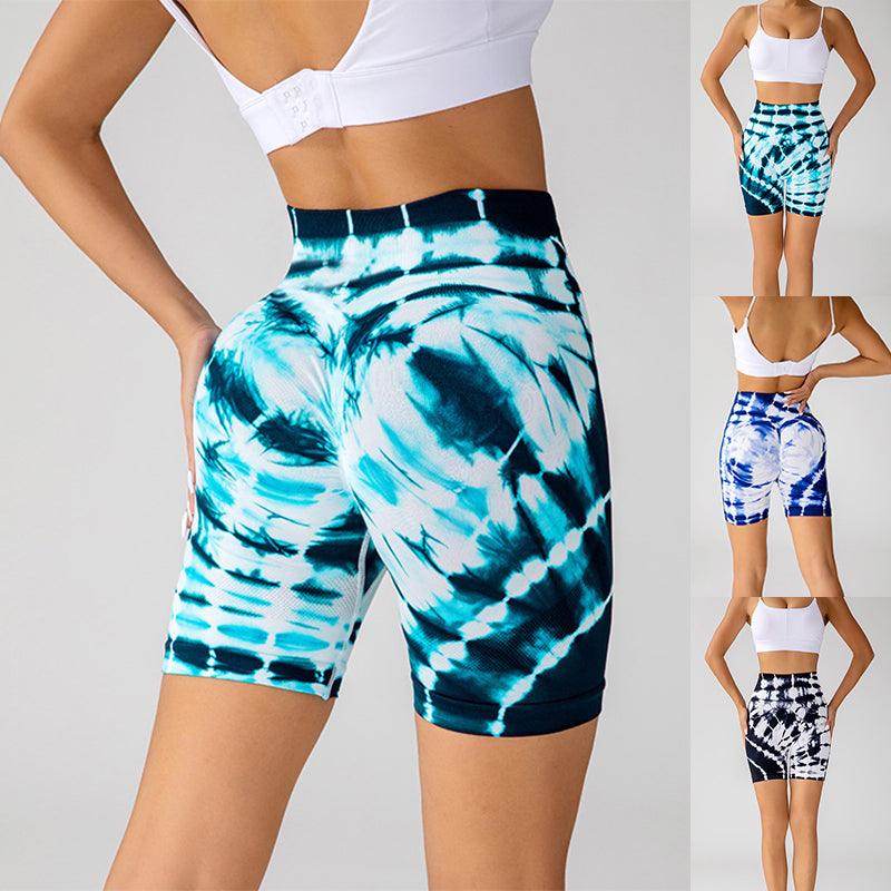 Tie-dye Printed Yoga Shorts Fashion Seamless High-waisted Hip-lifting Pant Sports Running Fitness Pants For Women Clothing - Anam Online