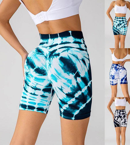 Tie-dye Printed Yoga Shorts Fashion Seamless High-waisted Hip-lifting Pant Sports Running Fitness Pants For Women Clothing - Anam Online