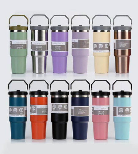 Portable Car Cup Stainless Steel Cup Travel Sports Water Bottle With Handle Cover Coffee Tumbler Cup - Anam Online