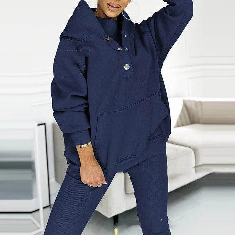 3pcs Women's Sports Suit Loose Hooded Pockets Sweatshirt And Vest And Slim Trousers - Anam Online