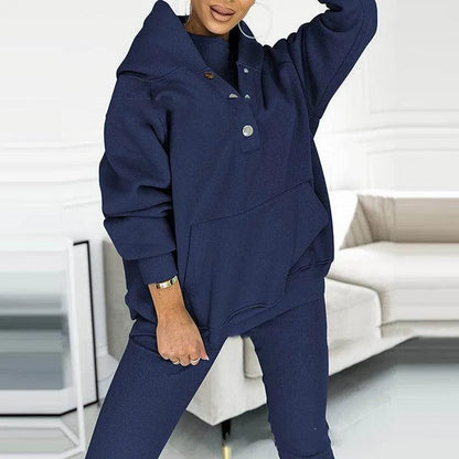 3pcs Women's Sports Suit Loose Hooded Pockets Sweatshirt And Vest And Slim Trousers - Anam Online