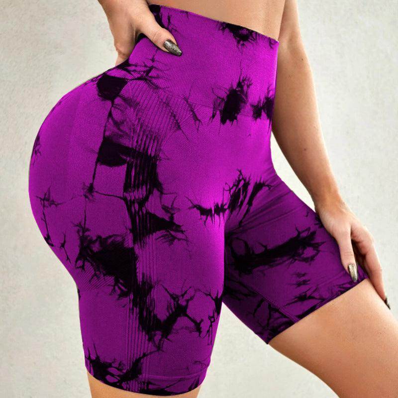 Tie-dye Printed Yoga Pants Summer Quick-drying Fitness Shorts Sexy High-waisted Hip-lifting Leggings Women Pants - Anam Online