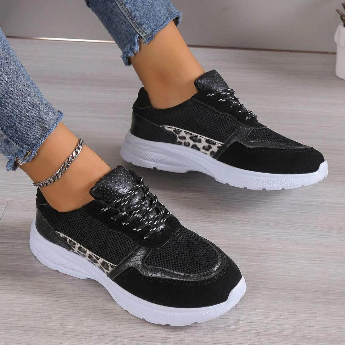 Women Lace Up Sneakers Breathable Mesh Flat Fashion Casual Lightweight Running Sports Shoes - Anam Online