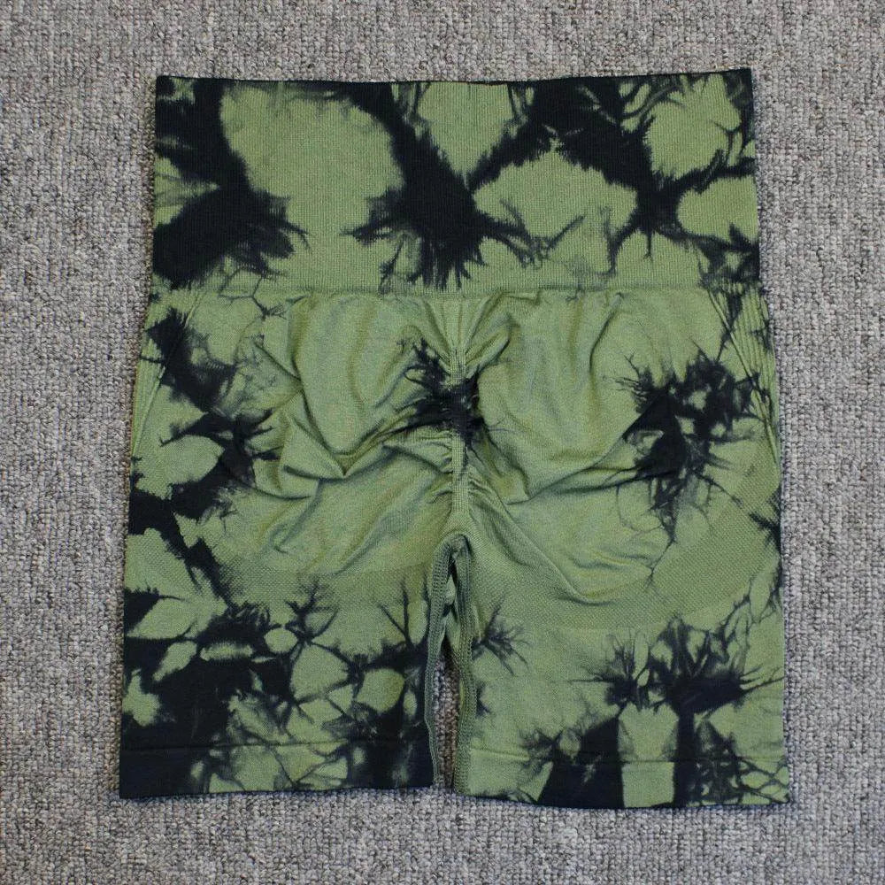 Tie-dye Printed Yoga Pants Summer Quick-drying Fitness Shorts Sexy High-waisted Hip-lifting Leggings Women Pants - Anam Online