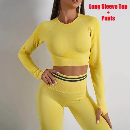 Seamless Yoga Pants Sports Gym Fitness Leggings Or Long Sleeve Tops Outfits Butt Lifting Slim Workout Sportswear Clothing - Anam Online