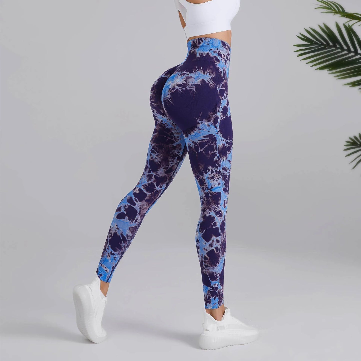 Tie-dye Printed Yoga Pants Fashion Seamless High-waisted Hip-lifting Trousers Sports Running Fitness Pants For Women - Anam Online