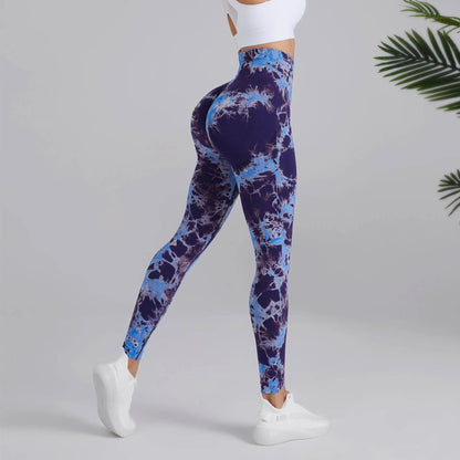 Tie-dye Printed Yoga Pants Fashion Seamless High-waisted Hip-lifting Trousers Sports Running Fitness Pants For Women - Anam Online
