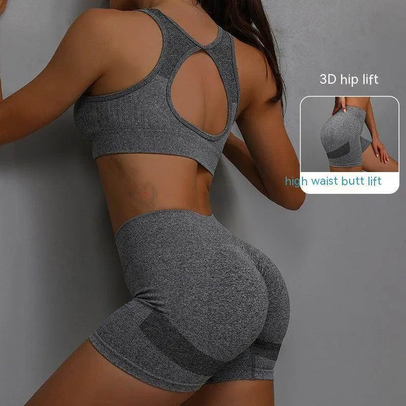 2pcs Sports Fitness Yoga Suit Breathable Hip-lifting Shorts And Hollow Out Back Bra Women Clothing - Anam Online