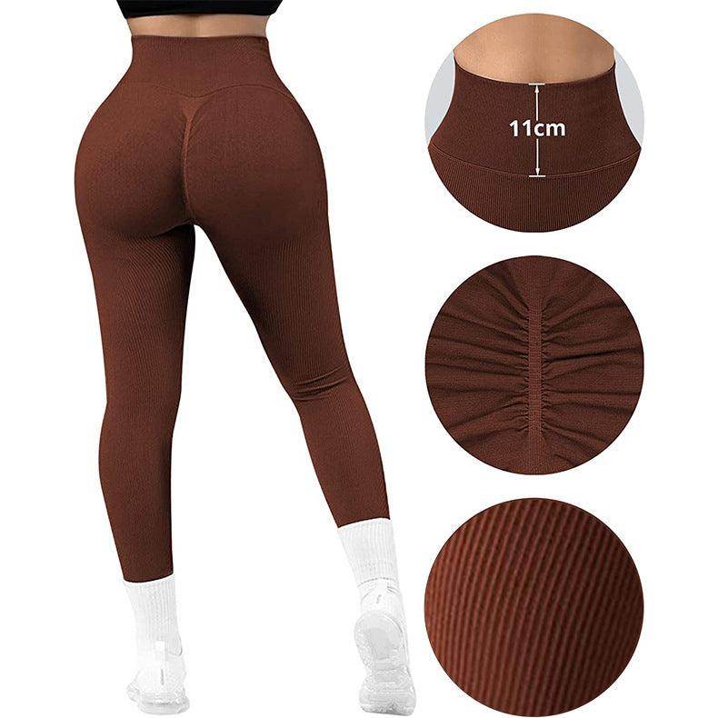 High Waist Seamless Leggings Threaded Knitted Fitness Pants Solid Women's Slimming Sports Yoga Pants Elastic Running Sport Leggings - Anam Online