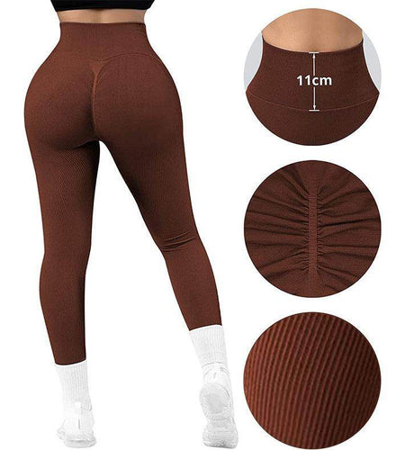 High Waist Seamless Leggings Threaded Knitted Fitness Pants Solid Women's Slimming Sports Yoga Pants Elastic Running Sport Leggings - Anam Online