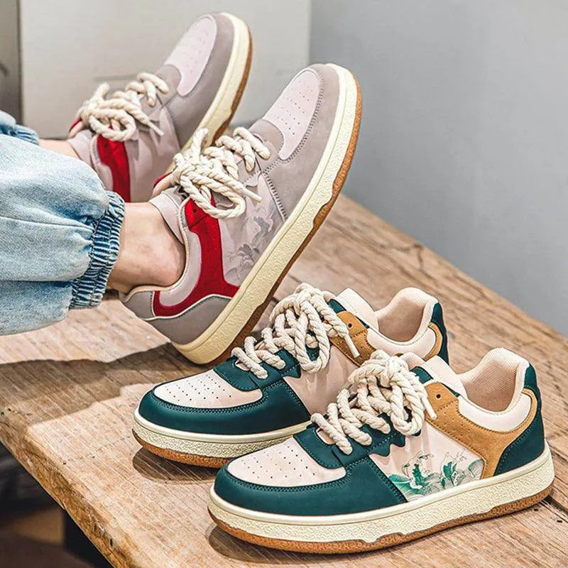 Lace-up Casual Shoes Men Soft Thick Sole Fashion Comfortable Breathable Flats Sneakers Student Platform Outdoor Walking Shoes - Anam Online