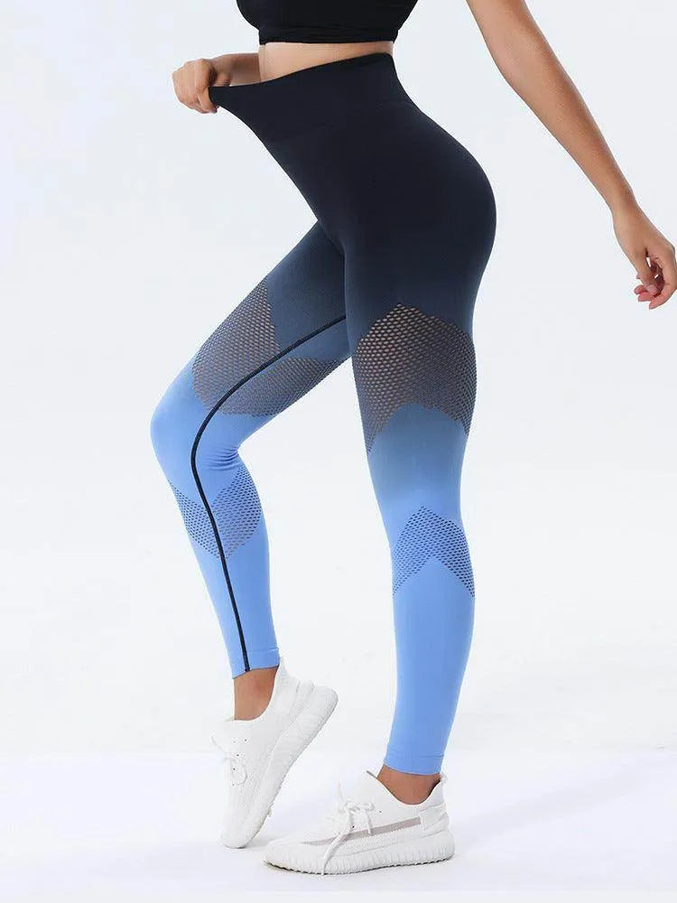 New Hollow Design Gradient Printed Yoga Pants Seamless High Waist Hip Lifting Fitness Leggings For Women Quick Drying Trousers - Anam Online