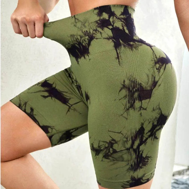 Tie-dye Printed Yoga Pants Summer Quick-drying Fitness Shorts Sexy High-waisted Hip-lifting Leggings Women Pants - Anam Online
