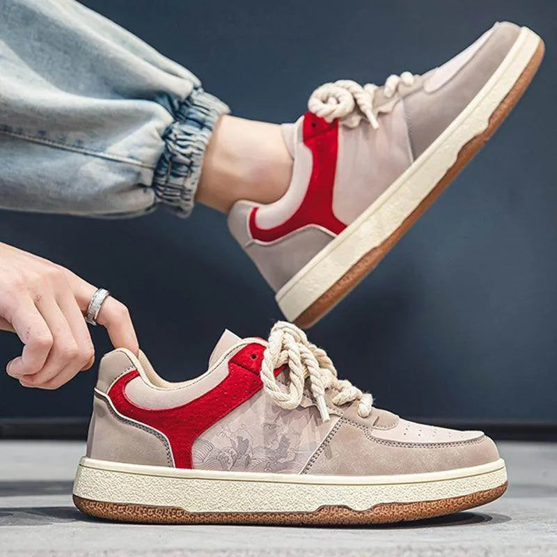 Lace-up Casual Shoes Men Soft Thick Sole Fashion Comfortable Breathable Flats Sneakers Student Platform Outdoor Walking Shoes - Anam Online
