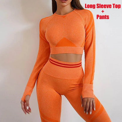 Seamless Yoga Pants Sports Gym Fitness Leggings Or Long Sleeve Tops Outfits Butt Lifting Slim Workout Sportswear Clothing - Anam Online