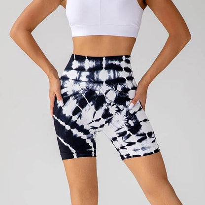 Tie-dye Printed Yoga Shorts Fashion Seamless High-waisted Hip-lifting Pant Sports Running Fitness Pants For Women Clothing - Anam Online