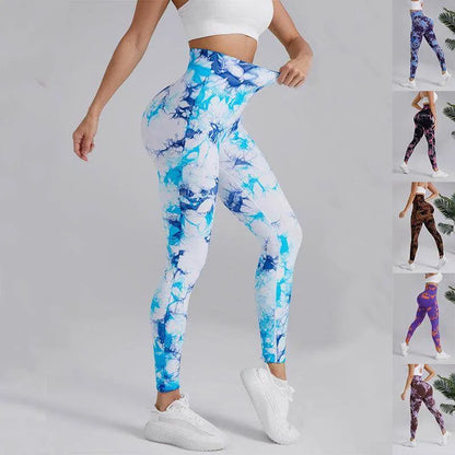 Tie-dye Printed Yoga Pants Fashion Seamless High-waisted Hip-lifting Trousers Sports Running Fitness Pants For Women - Anam Online