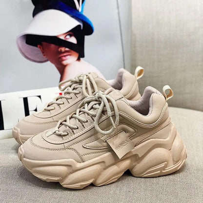 Women's Sneakers With Leather Platform - Anam Online