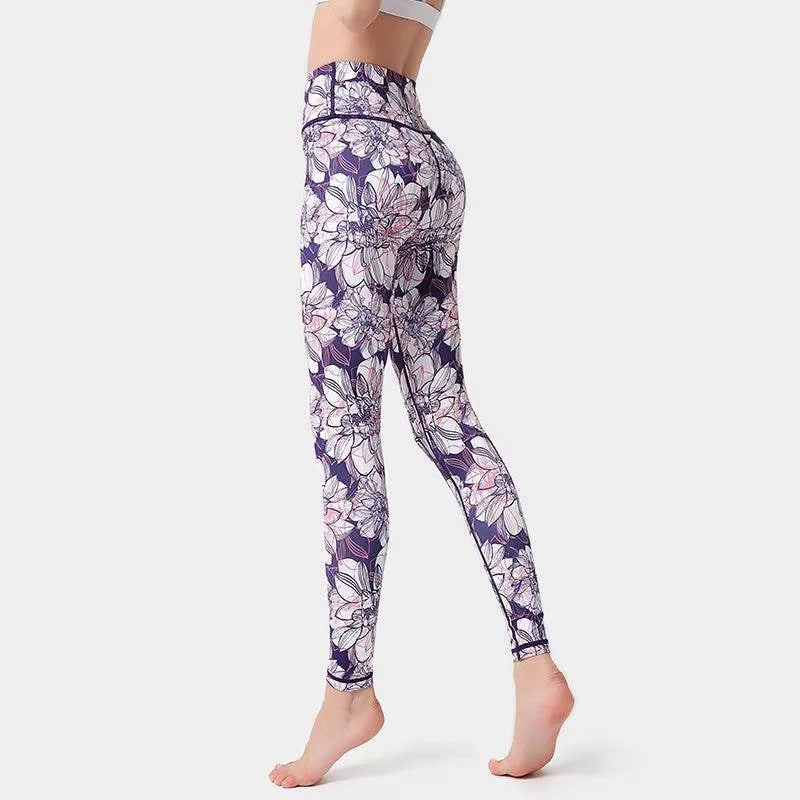 Fashion Flowers Print Leggings High Waist Hip Lifting Yoga Pants For Women Sports Running Fitness Trousers - Anam Online