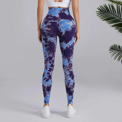 Tie-dye Printed Yoga Pants Fashion Seamless High-waisted Hip-lifting Trousers Sports Running Fitness Pants For Women - Anam Online