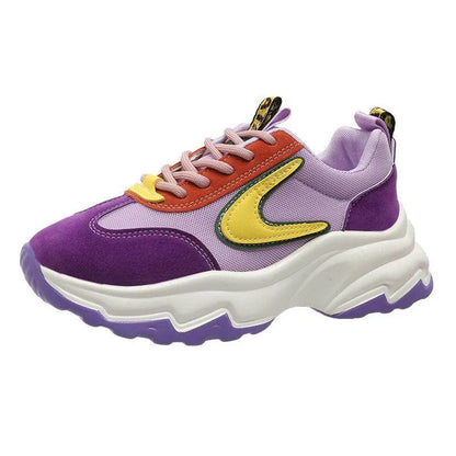 Mixed-Colour Lace-up Sneakers For Women Fashion Casual Lightweight Thick Bottom Running Sports Shoes - Anam Online