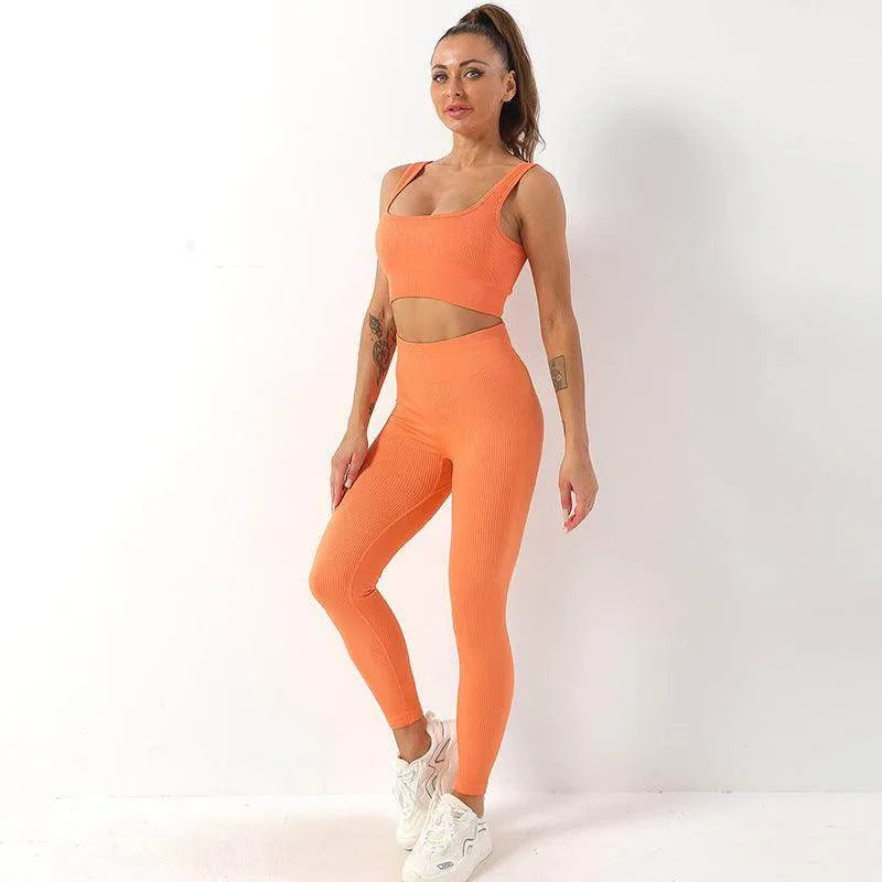 2pcs Thread Yoga Suit Seamless Bra And Butt Lifting High Waist Leggings Set For Women Sports Fitness Yoga Pants Sportswear Outfits Clothing - Anam Online