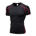 Black athletic shirt with red accents on a white background