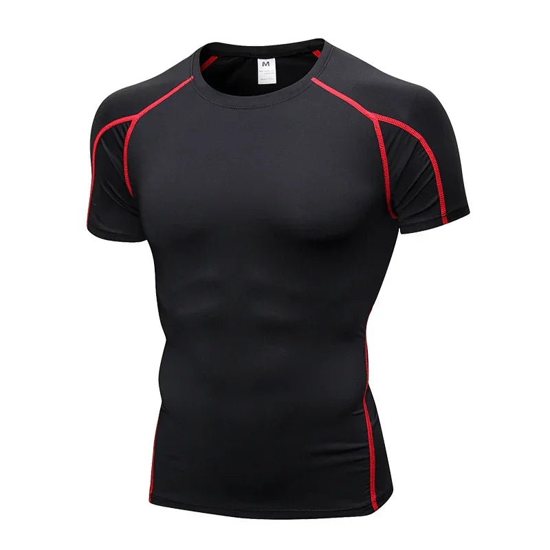 Black athletic shirt with red accents on a white background