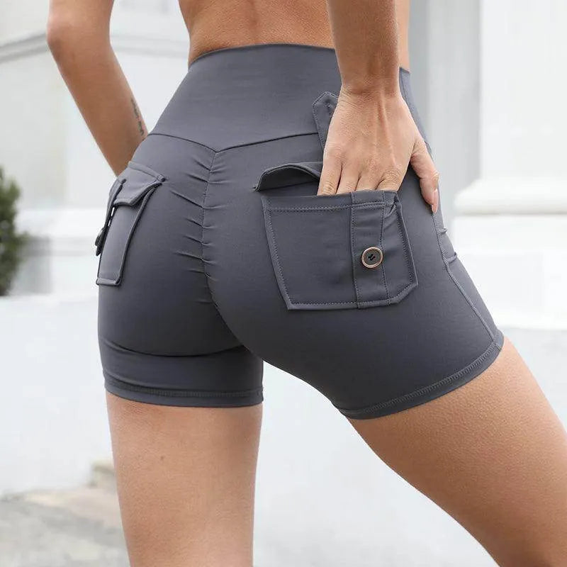 High Waist Hip Lifting Shorts With Pockets Quick Dry Yoga Fitness Sports Pants Summer Women Clothes - Anam Online