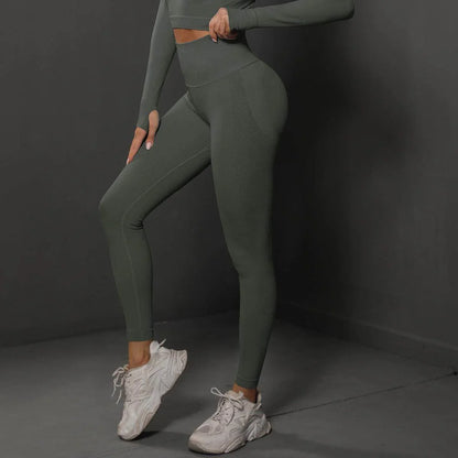 High Waist Seamless Yoga Pants Women's Solid Colour Full Length Leggings Fitness Hip Up Running Sport Gym Legging Outfits - Anam Online