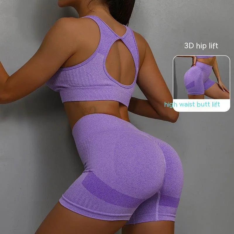 2pcs Sports Fitness Yoga Suit Breathable Hip-lifting Shorts And Hollow Out Back Bra Women Clothing - Anam Online