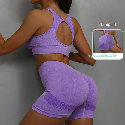 2pcs Sports Fitness Yoga Suit Breathable Hip-lifting Shorts And Hollow Out Back Bra Women Clothing - Anam Online