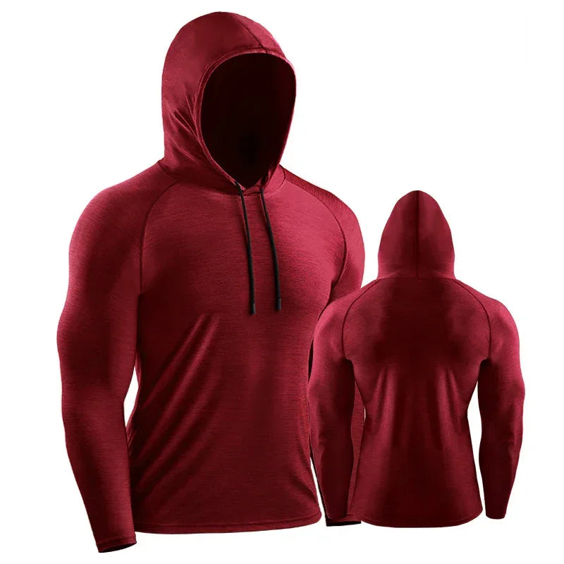 Red hoodie shown from front and back on a white background