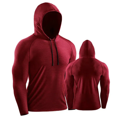 Red hoodie shown from front and back on a white background