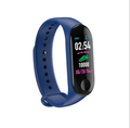 Blue fitness tracker on a white background