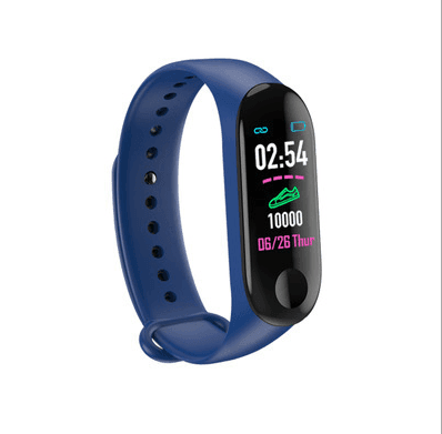 Blue fitness tracker on a white background