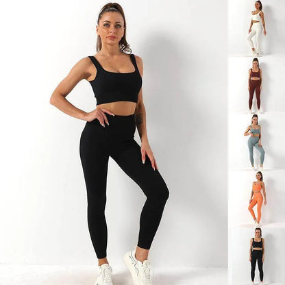2pcs Thread Yoga Suit Seamless Bra And Butt Lifting High Waist Leggings Set For Women Sports Fitness Yoga Pants Sportswear Outfits Clothing - Anam Online