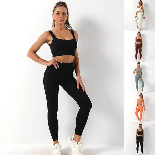 2pcs Thread Yoga Suit Seamless Bra And Butt Lifting High Waist Leggings Set For Women Sports Fitness Yoga Pants Sportswear Outfits Clothing - Anam Online