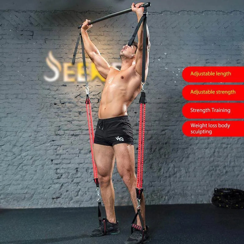 Body Workout Trainer Bar with Resistance Bands Rubber Buckles - Anam Online