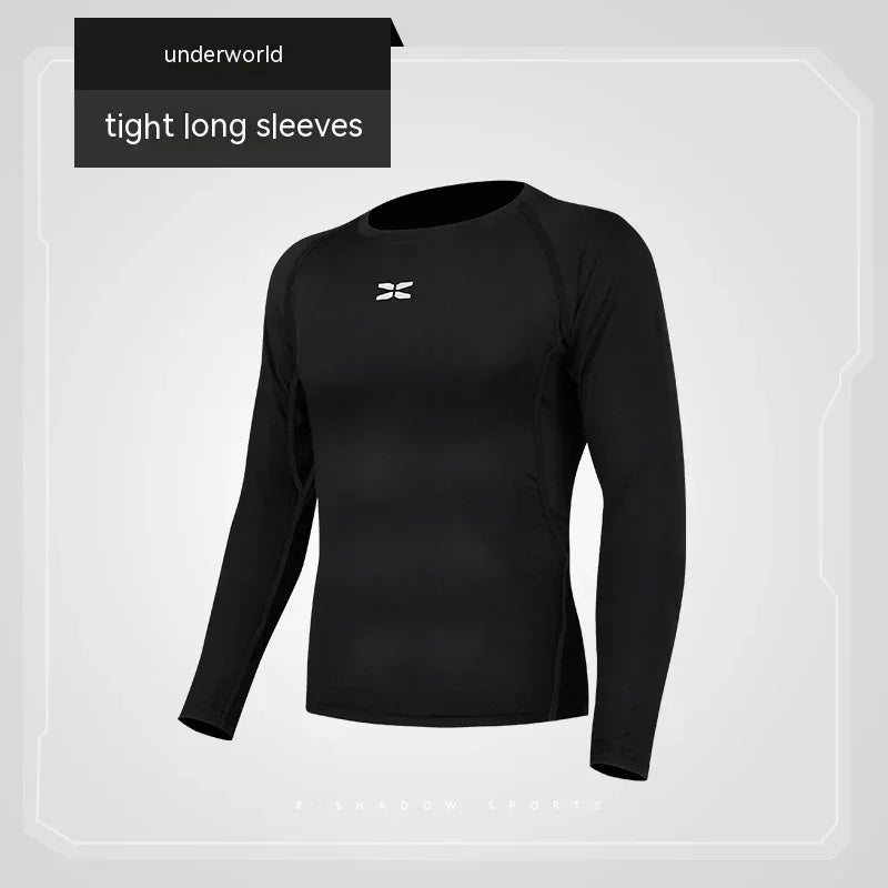 Black long-sleeve shirt with a brand logo on a light gray background