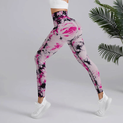 Tie-dye Printed Yoga Pants Fashion Seamless High-waisted Hip-lifting Trousers Sports Running Fitness Pants For Women - Anam Online