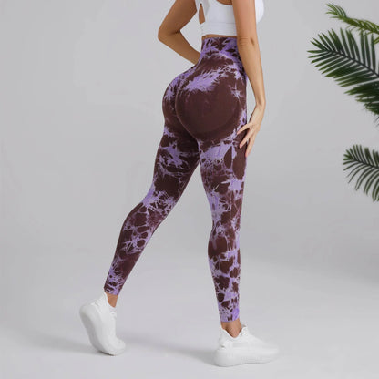 Tie-dye Printed Yoga Pants Fashion Seamless High-waisted Hip-lifting Trousers Sports Running Fitness Pants For Women - Anam Online