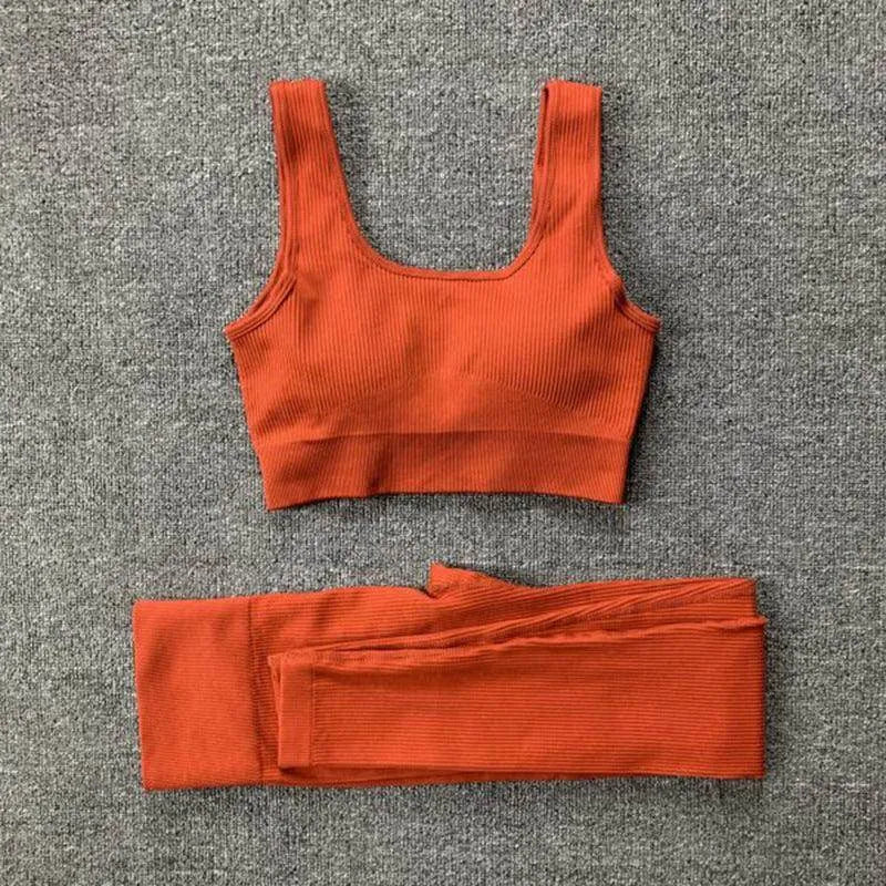 2pcs Thread Yoga Suit Seamless Bra And Butt Lifting High Waist Leggings Set For Women Sports Fitness Yoga Pants Sportswear Outfits Clothing - Anam Online